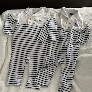 Janie and Jack Navy Striped jumpsuit for Twins